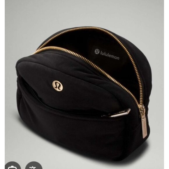Lululemon Go Getter Zip Pouch Mini Velour Black With Gold Zipper Makeup - Picture 1 of 10